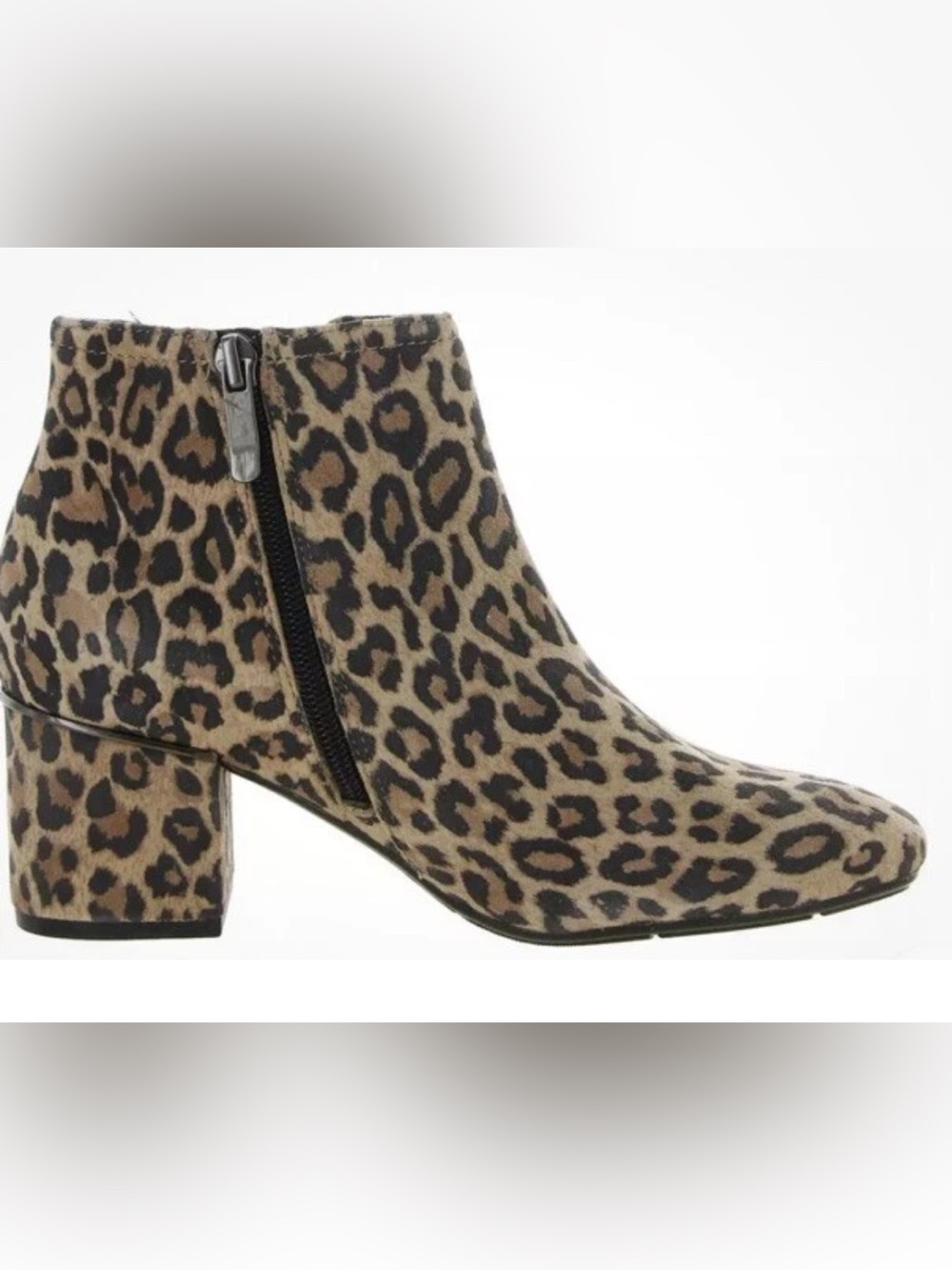 Leopard Print Block Heel Ankle Boots - Tan/Black